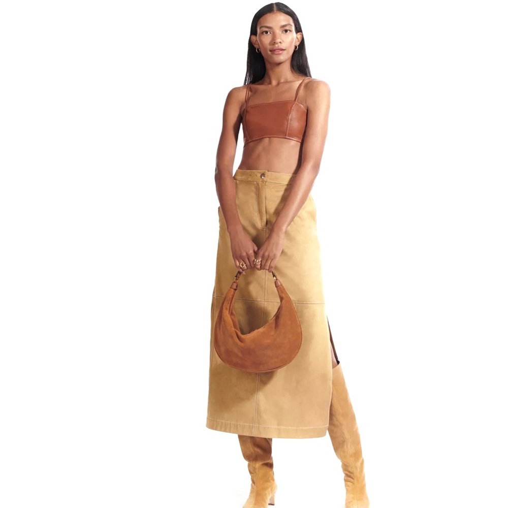 NEW STAUD BROWN FAUX LEATHER BANDEAU CROP TOP - Picture 8 of 8